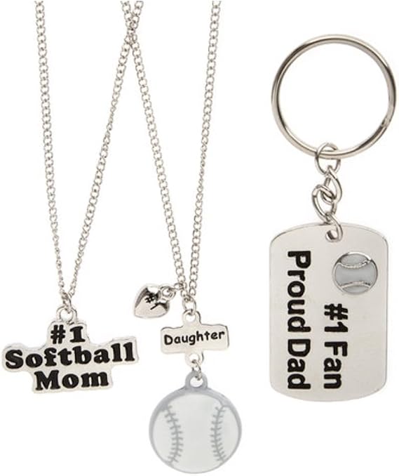 Claire's Set of 3 Necklaces and Keychain, Mother Father and Daughter Softball