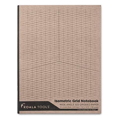 KOALA TOOLS | Isometric Graph Paper Notebook 1 Unit | 7.5 x 9.75, 60 pp. - Kraft Cover Isometric Grid Drawing Pads - Suitable for Industrial, Architectural, Interior Design