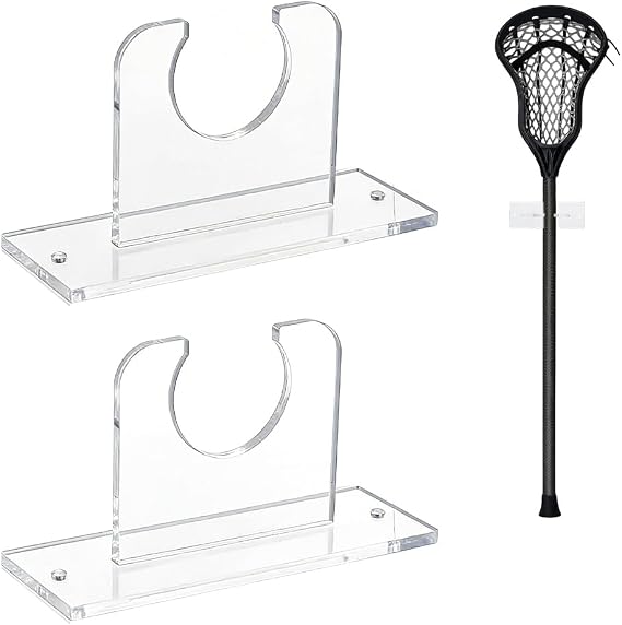 DICOSMETIC 4Pcs Acrylic Standard Size Lacrosse Stick Holder Wall Mount Ice Hockey Display Clear Vertical Lacrosse Stick Display Holder with Screw and Plug for Home Office Decor