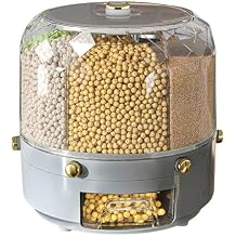 Grain Storage Container Rotatable Rice Dispenser Box 6 Grid Grain Dispenser 360 Degree Rotating Food Dispenser Cereal Dispenser Countertop for Beans Rice Grains(grey)