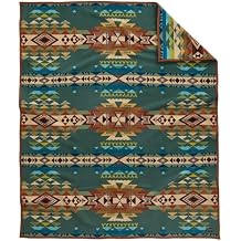 Pendleton Jacquard Napped Throw Blanket 64" x 80" - Wool Cotton, Reversible, Lightweight, Soft, Wool Felt Binding, Packable Blanket for Home and Travel - Highland Peak Balsam