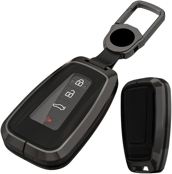 Alloy Metal Key Fob Cover,Compatible with Toyota Camry RAV4 Highlander Corolla Avalon C-HR Prius GT86 Remote Keyless Entre Key Fob,Armor TPU Key Fob Skin Case Protector with Keychain Black