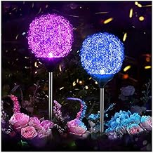 Solar Garden Lights Outdoor, Upgraded Globe Powered Garden Light, Multi-Color Changing LED Solar Stake Lights for Patio Backyard Pathway Party Decoration (Stainless Steel, 2 Pack)