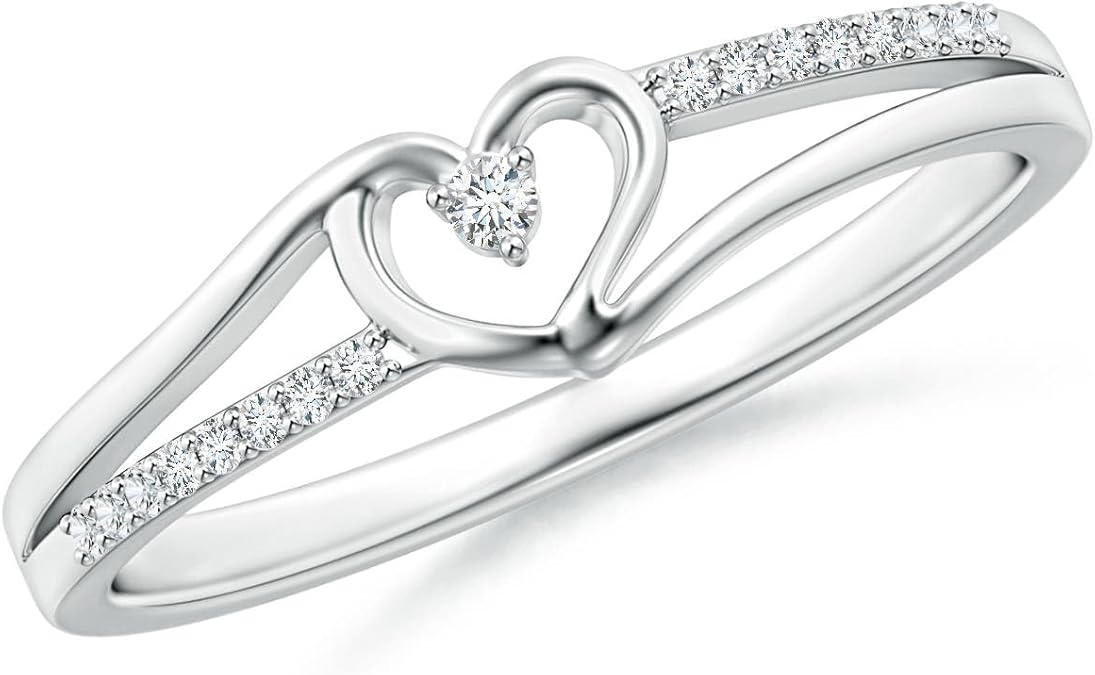Angara Diamond Heart Shaped Ring | Women's Promise Ring in 14k Solid Gold/Silver/Platinum | April Birthstone Jewelry Gift For Anniversary, Birthday, Wedding