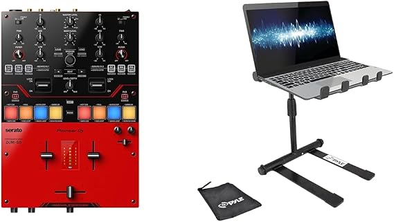 Pioneer DJ DJM-S5 2-channel Mixer for Serato DJ Bundle with Pyle Portable Folding Laptop Stand - Standing Table with Adjustable Angle
