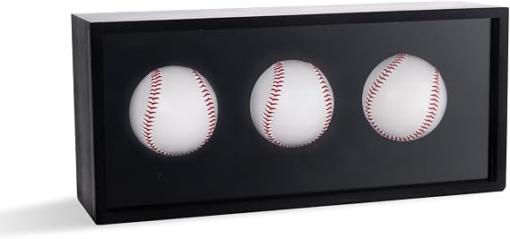 Baseball Display Case, Baseball Holder Display Case for 3 Balls, with Acrylic Dust UV Protection Cover, Wall Mount Shadow Box for Autographed Balls, Memorabilia Display Case for Baseball Collector