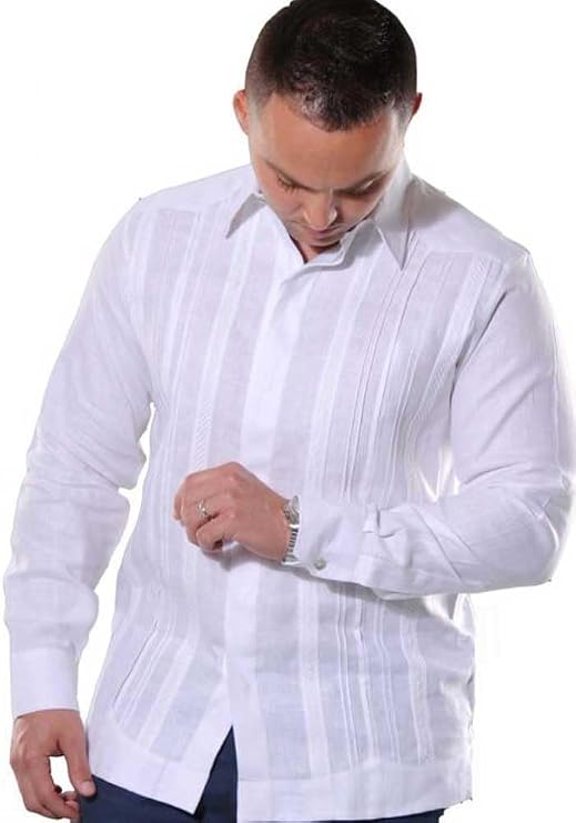 Autehntic Linen Wedding Guayabera Shirt for Men. Slim Fit. Allow Cufflinks. White