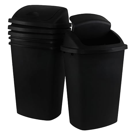 13 Gallon Kitchen Trash Can with Swing Top Lid, 4-Pack, Black