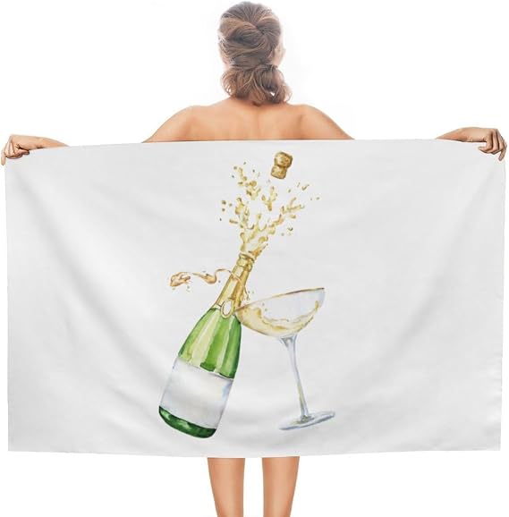 Hapuxt Beach Towels Oversized Bursting Champagne Bottle Glass Hand Bath Towel Pool Towel Sandproof Quick Dry Large Mircofiber Absorbent Towel for Bath Swimming Gym Adults 31x51 in