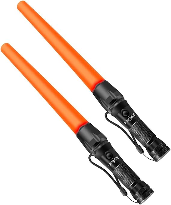 16 inch Traffic Wand Small Orange LED Safety Signal Wand Work Light Flashlight with Cone Flashing Modes,Wrist Strap Lanyard,Using 3 AAA Batteries(Not Included) A200 (2 Packs)