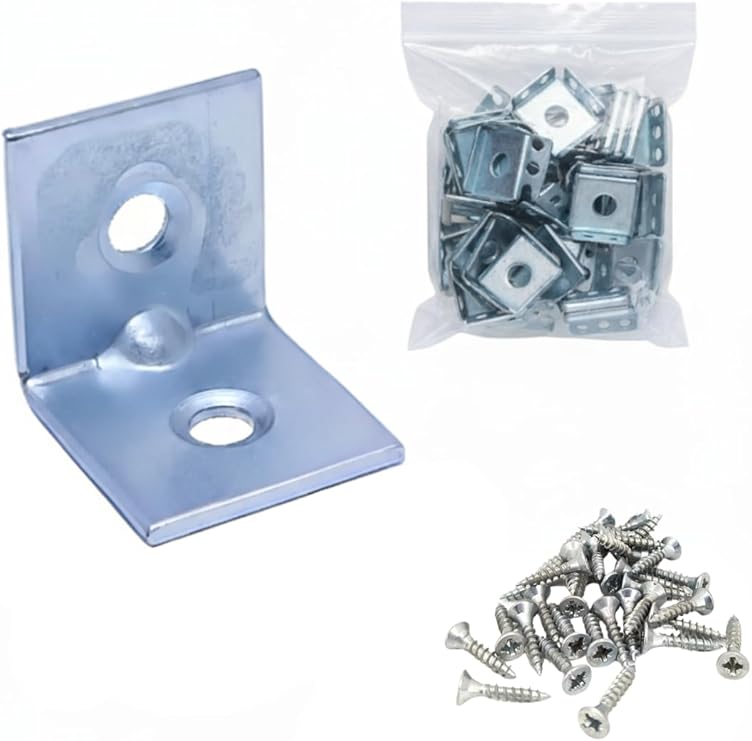 25 Adet, L Tipi Metal Köşebent, 16x16x16mm, Vida Dahil, Mobilya Dolap Raf Montaj Bağlantı Aparatı, 2mm Kalınlık, Gümüş Renk