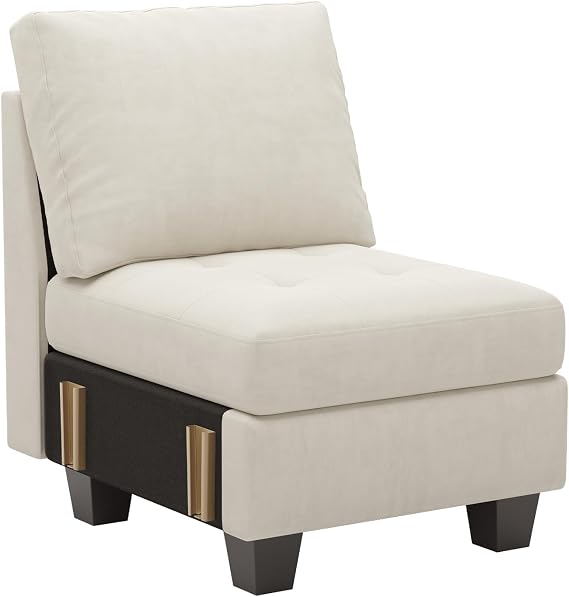 Belffin Velvet Single Seat Module for Modular Sectional Sofa Couch Accent Armless Sofa Couch Chair Modern Fabric Beige