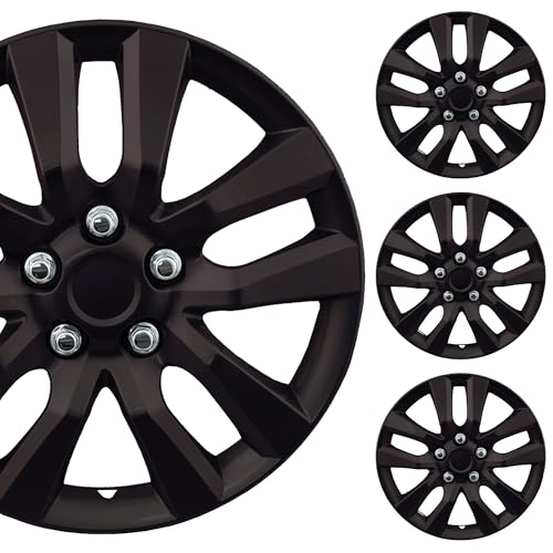 PACRIM 16 Universal Gloss Black Car Wheel CoverHubcap Set | Replacement Snap On | Set of 4 | Univeral Fit for 16 Inch Base Stock Rims