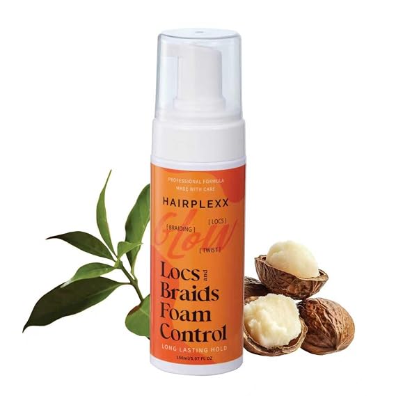 Glow Locs & Braids Foam Control Frizz Taming & Fast-Drying Styling Mousse for Braids, Locs & Twists Long-Lasting Hold Tea Tree Leaf & Castor Oil for Deep Scalp Care 5.07 Fl Oz