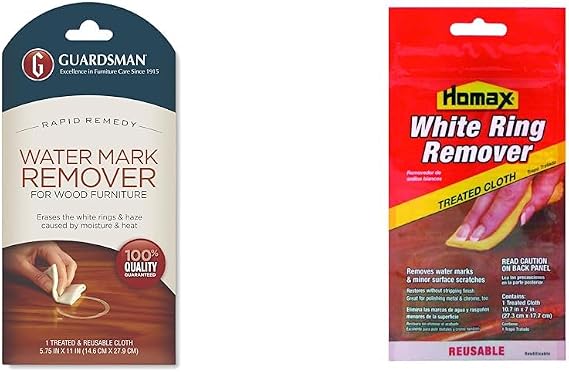 Guardsman Reusable Water Mark Remover Cloth | Wood Cleaner for White Rings & Haze Caused By Moisture and Heat, 1 Count & Homax Group Furniture White Ring Remover Cloth, 7in. x 11in