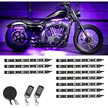 LEDGlow 10pc Advanced Purple LED Motorcycle Accent Neon Underglow Lighting Kit - 4 Patterns - 4 Brightness Levels - 6" Flexible Light Strips - Includes Waterproof Control Box & 2 Wireless Remotes