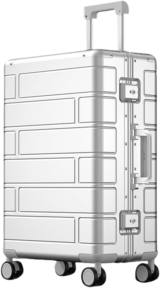All Aluminum Hardside Carry on Luggage Airline Approved, Metal Zipperless Suitcase with Lock, Hard Shell Carry on Luggage Metal Alloy Suitcases Rolling Case for Business Travel (Silver, 20 inch)