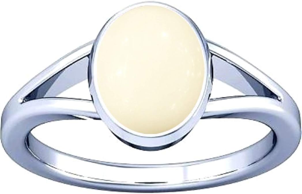 Ramneek Jewels 7.25-7.50 Carat White Coral Moonga Gemstone Silver Ring for Men & Women