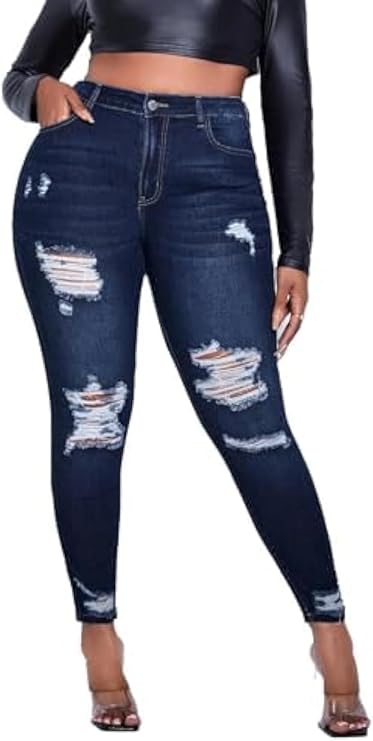 Women's Plus Size Skinny Jeans Stretch high Waisted Ankle Ripped Jeans