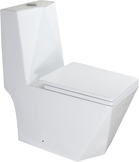 WinZo Rear Outlet Toilet Rectangular Bowl with Diamond-shaped Sleek Design Square Dual Flush,Back Wall Discharge For Basement,White