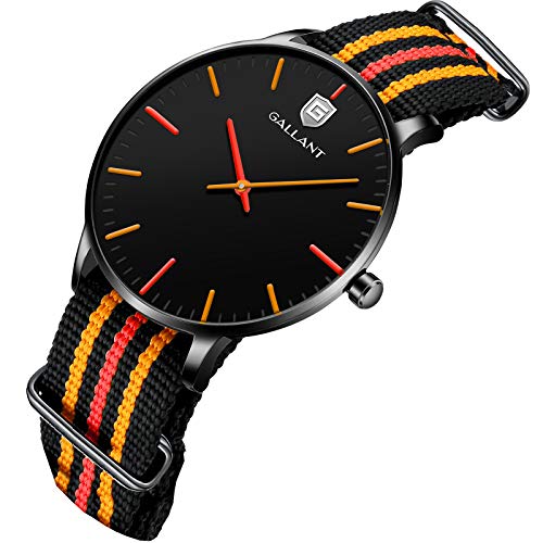 G GALLANT Mens Watch Mens Wristwatch Quartz Watch Nylon Slip-Thru Strap Watch Minimalist Waterproof Watch for Men Teenager Gift - OrangeBlueWhiteBlack