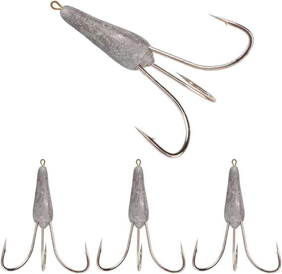 4 Pack Treble Fishing Hooks Weighted Treble Hooks Snagging Weighted Treble Bunker Snag Hooks(3 Sizes)