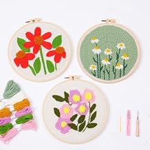 Harimau 3 Pack Punch Needle Embroidery Starter Kits for Beginner Kids,Punch Needle Fabric with Pattern,Threader, Yarns,Pinch Needle, Embroidery Hoops & Rug Punch