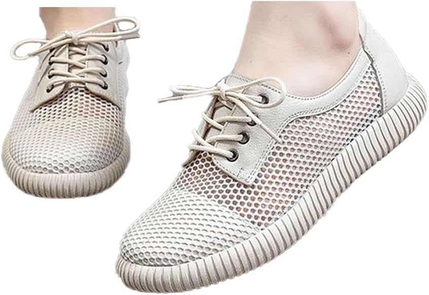 Women's Hollow Mesh Lace-Up Flat Walking Shoes,Summer Breathable Casual Flats Comfort Outdoor Non-Slip Travel Oxford Shoes