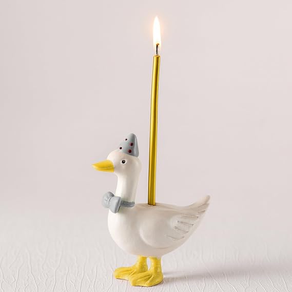 Mumufy Silly Goose Cake Candle Holder, Cute Birthday Topper,Goose,Grey
