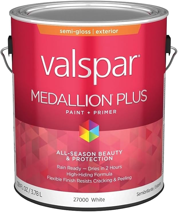 Valspar 27000 White Base Medallion Plus Exterior Paint & Primer, Semi-Gloss, 1 Gallon