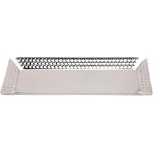 Stainless Steel Serving Platter, Dinner Plate, Rectangular Party Platter for Camping BBQ Buffet 4.7x12.6in Silver Hammered, Dishwasher Safe, Stackable, Rustproof