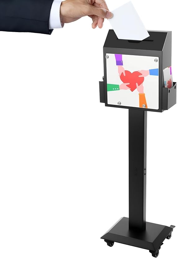 POPMOON Floor Standing Suggestion Box, Metal Offering Box with Stand