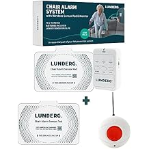 Lunderg Chair Alarm System with Call Button, 2 Wireless Chair Sensor Pads & Pager - Elderly Monitoring Kit - Chair Alarms and Fall Prevention for Elderly