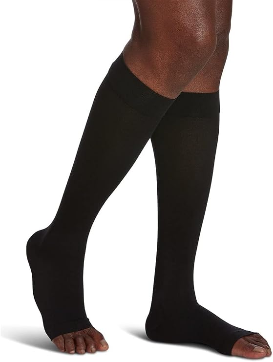 SIGVARIS Mens & Womens Essential Opaque 860 Open Toe Calf-High Socks 20-30mmHg - Black - Medium Long