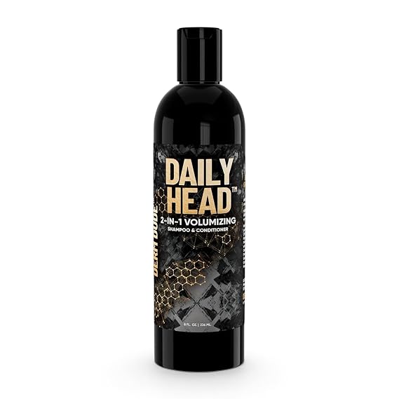 Derm Dude Daily Head 2-in-1 Volumizing Shampoo & Conditioner for Men | Thickening Hair Wash with Biotin, Saw Palmetto & Caffeine | Strengthens, Cleans & Boosts Fuller-Looking Hair, 8oz