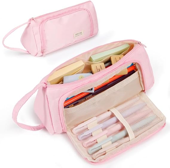 Zzrywuty Pink Front Window Pencil Pouch Canvas Cosmetic Organizer Bag