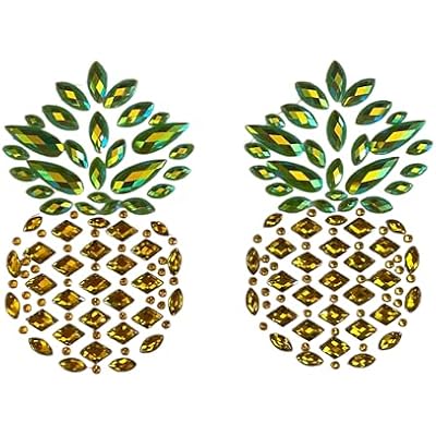 Sasswear Pineapple Jeweled Nipple Pasties, Pasties for Women, Crystal Rhinestone Nipple Cover Pasties for Festivals and Raves, Pasties for Swingers Gold