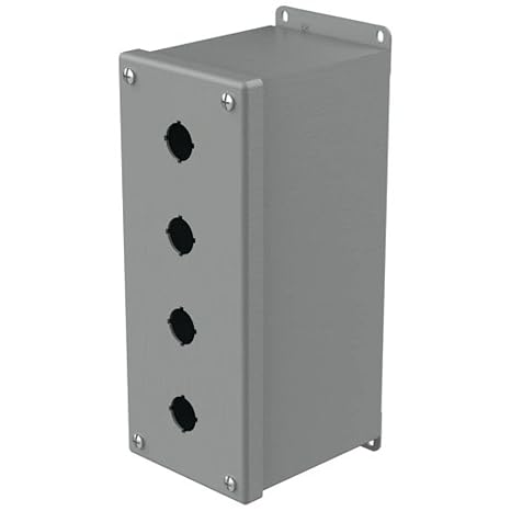 Hoffman E4PBXM Enclosure for 4 22.5 mm Pushbuttons, Extra Deep, Steel, Gray