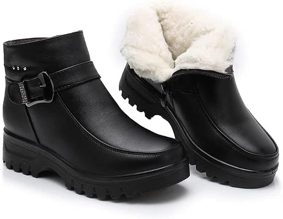 Boots Fashion Winter Women Pu Leather Ankle Boots Female Thick Plush Warm Snow Boots Mother Waterproof Non-Slip Booties Booties(38)