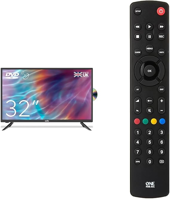 Cello ZF0223 32" HD Ready LED TV with Built-in DVD Player, Freeview HD, Satellite & One For All URC1210 Contour Universal Control