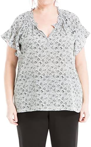 Max Studio Womens Plus Size Woven Flutter Sleeve Top