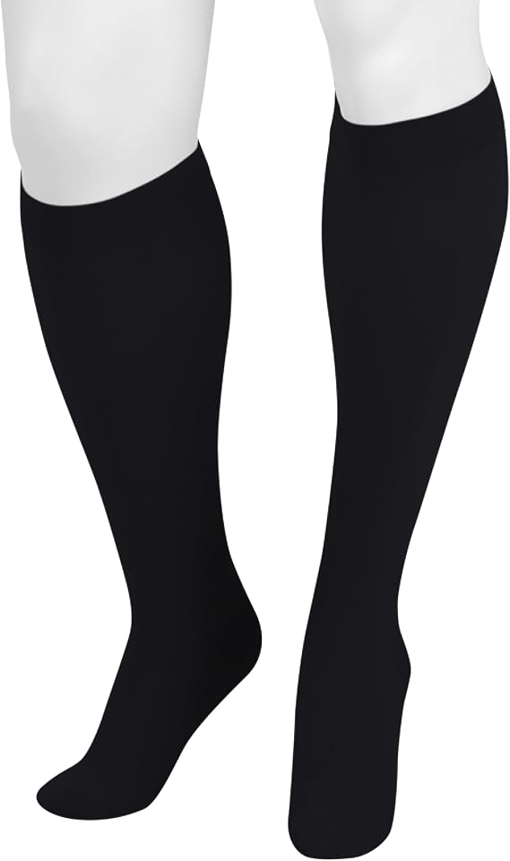 Juzo Dynamic Varin Closed Toe Compression Knee High with Silicone Top Band, 20-30 mmHg Men & Women, 3 (III) Petite, Black