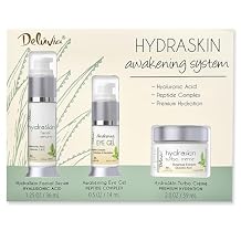 Deluvia HydraSkin Awakening System,Skin Care Set, Eye Gel, Facial Serum, Night Cream with Botanical Hyaluronic Acid, AHA, Vitamin C Serum, Organic Aloe Vera, Vitamin E and Essential Oils.
