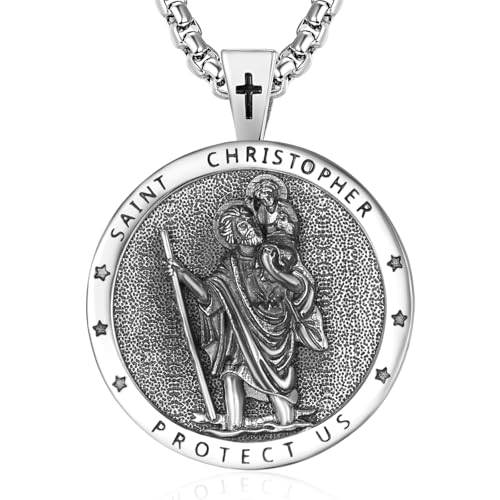 Patron Saint Medals 925 Sterling Silver Amulet Necklace Protection Jewelry for Men with 2.5mm 222 Round Box Chain