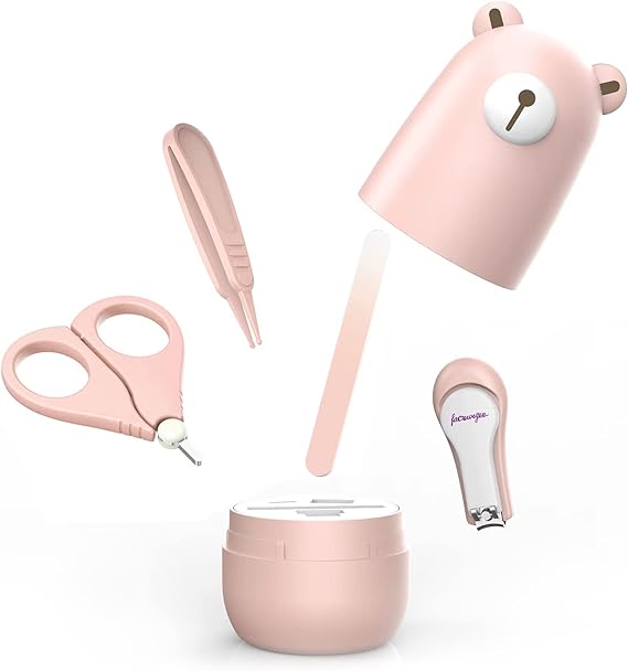 Baby Nail Clippers Set, Baby Nail Kit with Cute Case, Infant Manicure and Pedicure Health Grooming Care Can for Newborn, Kids and New Parents As Shower Gifts (Pink Bear)