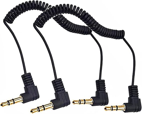 30cm 3.5mm TRS Audio Coiled Cable, 90 Degree Angle to 90 Degree Angle 1/8" 3.5mm 3 Pole Jack Male to Male Stereo Headphone Aux Spring Spiral Cord, 2 Pack, Cable OD 1.5mm