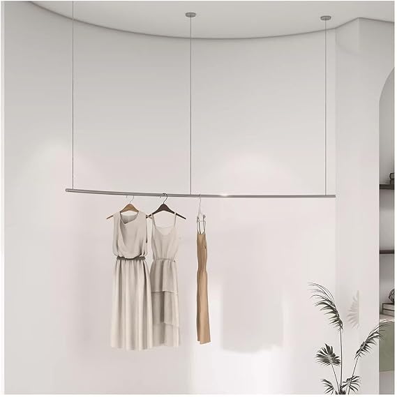 Clothing Store Display Rack Curved Ceiling Clothing Hanging Rod Corner Clothing Storage Rack Brushed Stainless Steel(Silver,180cm)