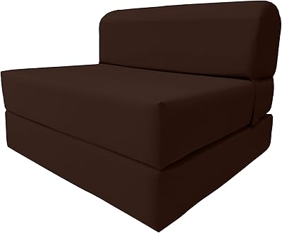 D&D Futon Furniture Sleeper Chair Folding Bed, Studio Sofa Guest Folded Mattress, High Density Foam 70 x 36 x 6, Brown