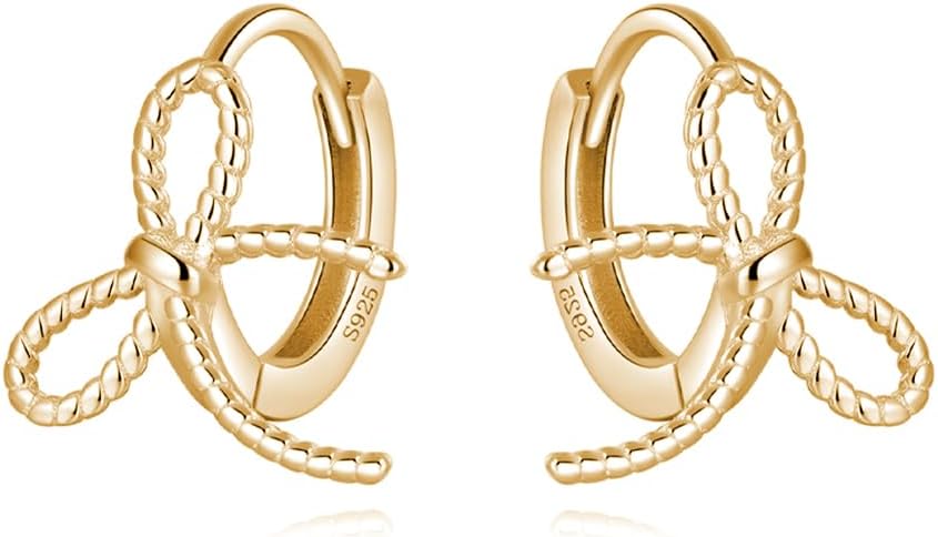 Reffeer Solid 925 Sterling Silver Bow Hoop Earrings Ribbon for Women Teen Girls Bowknot Hoop Earrings Huggie Cartilage Helix Earrings