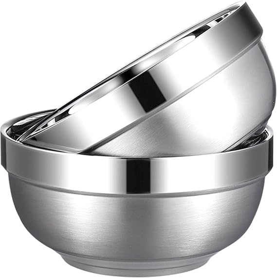 Set of 2 Heat Insulated Stainless Steel Bowls, SUS 304, Double Walled Multipurpose, Perfect Snack Bowls for Serving Ice Cream or Hot Soup, Cereal, Rice, Noodles, Salad (20 ounces)